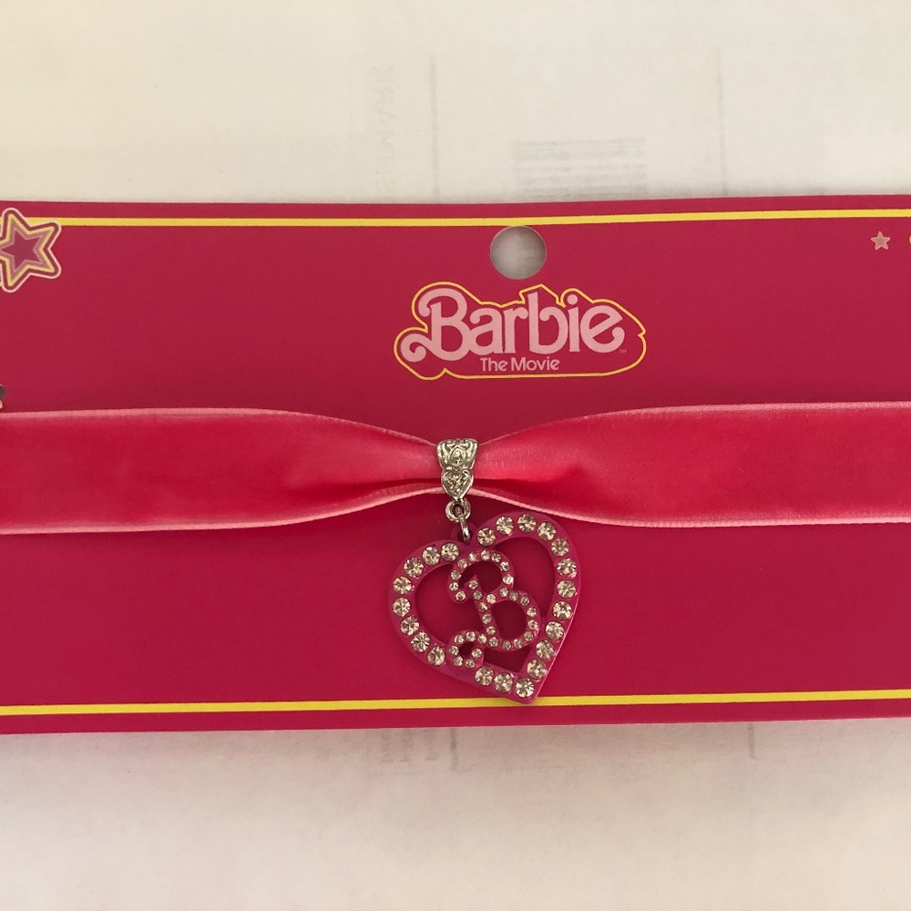 Barbie the Movie Pink Velvet Choker Necklace B Heart Valentines Day Style NWT